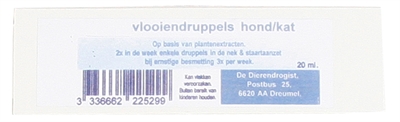 DIERENDROGIST Vlooiendruppel Natuurlijke Oliebasis Plantenextracten - Naturel - 20 ml