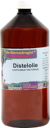 DIERENDROGIST Distelolie 100% saffloerolie Hoog linolzuur 70% Rijk aan vitamine E Ondersteunt vacht & huid - Naturel - 1 L